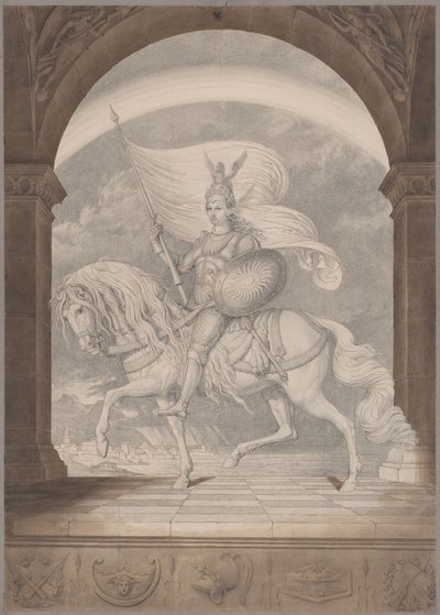 En rytter til hest i fuld rustning / Preussens geni som ridder af Karl Friedrich Schinkel