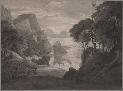 Klippekystlandskab med et slot af Karl Friedrich Schinkel