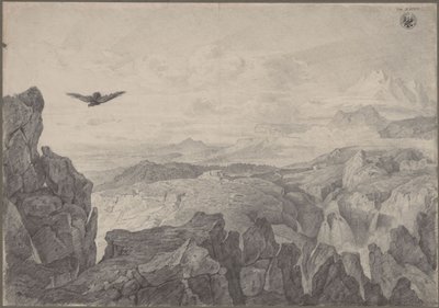 Bjerglandskab med svævende ørn af Karl Friedrich Schinkel
