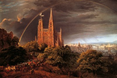 Middelalderby ved bredden af floden af Karl Friedrich Schinkel (1781-1841) af Karl Friedrich Schinkel