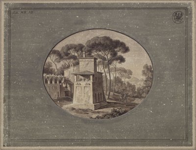 «Mejeri i pinjelunden ved Villa Borghese nær Rom» / Casa Cenci i Villa Borgheses park i Rom af Karl Friedrich Schinkel