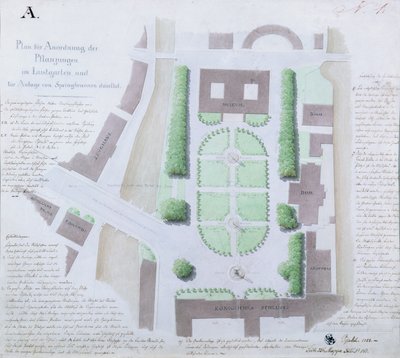 Redesign af Lustgarten, 1828 (wc og pen og blæk på papir) af Karl Friedrich Schinkel