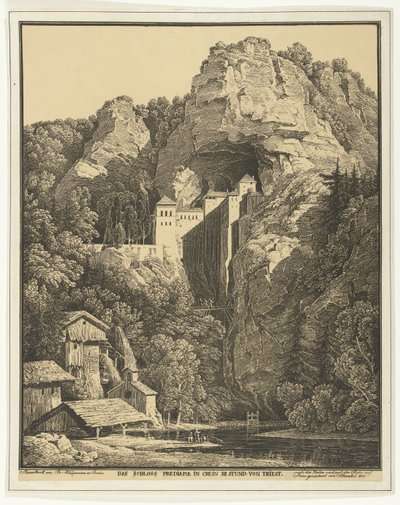 Slot Prediama mellem klipperne Slottet Prediama i Crein XII Stund von Triest (titel på objektet) af Karl Friedrich Schinkel