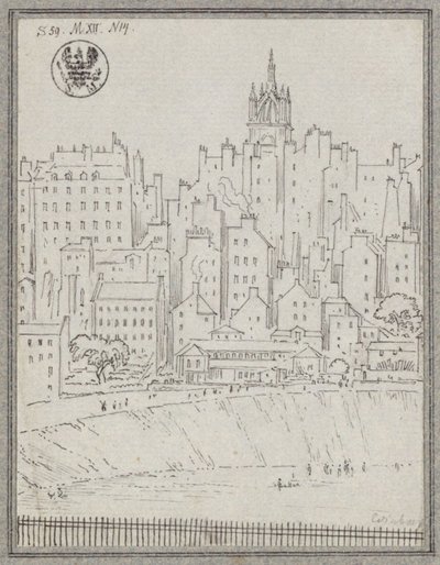 Byudsigt over Edinburgh med huse af Karl Friedrich Schinkel