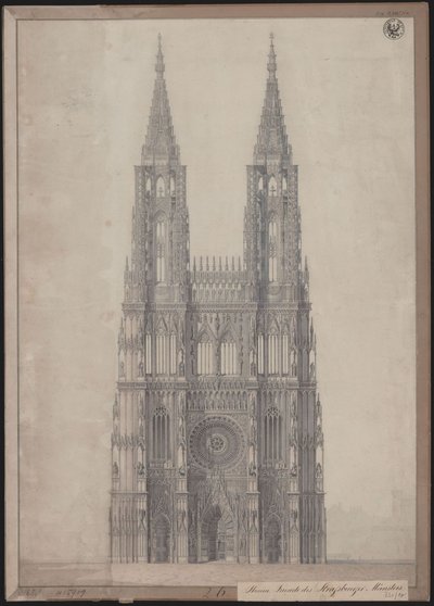 Strasbourg. Domkirken. Udkast til færdiggørelsen af vestfacaden af Karl Friedrich Schinkel
