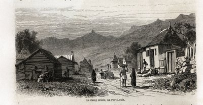 Lejr-kreolen i Port Louis, tegning af Karl Girardet (1813-1871), for at illustrere Alfred Verneys ophold på Mauritius i 1861. Indgravering i "" Le tour du monde"", redigeret af Edouard Charton af Karl Girardet