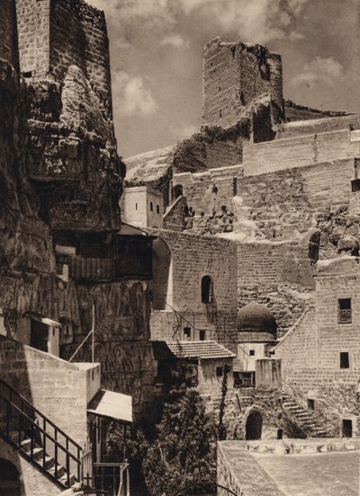 Mar Saba, Tower of Eudoxia og Kloster (s/h foto) af Karl Grober