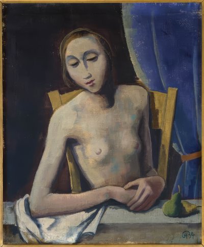 Pige foran gardin af Karl Hofer