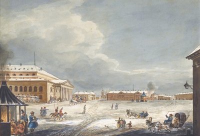 Udsigt over Saint Petersburg Imperial Bolshoi Kamenny Theatre af Karl Ivanovich Kolmann