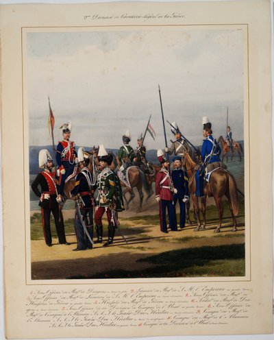 La 2eme division de la cavalerie legere - The 2nd Guard Cavalry Division - Piratsky, Karl Karlovich (1813-1889) - 1867 - Farvelitografi - 56x45 - Privat samling af Karl Karlovich Piratsky