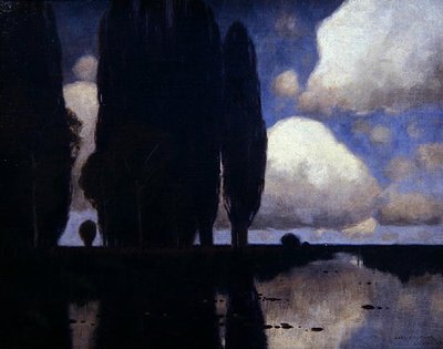 Rhinland Scene (olie på lærred) af Karl Kustner