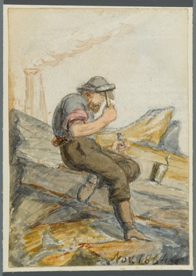Stenarbejder, 1864 (wc over sort medieundertegning) af Karl L.H. Mueller