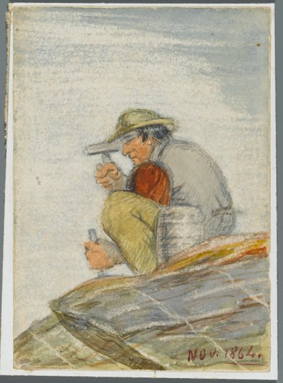 Stenarbejder, 1864 (wc over sort medieundertegning) af Karl L.H. Mueller