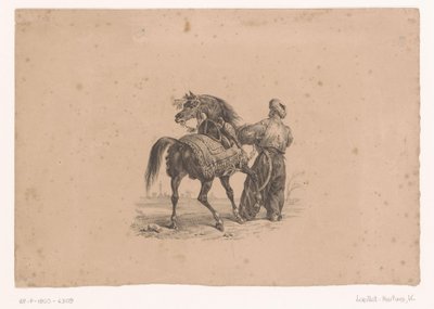 Hest og stående mand i osmannisk tøj Heste og ryttere (serietitel) af Karl Loeillot Hartwig