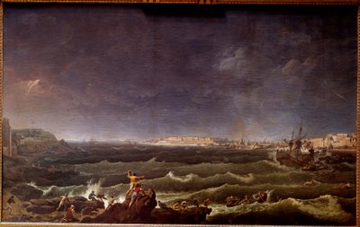 Tempete en rade de Saint Malo Maleri af Karl Hackert (1740-1800) Paris fra det 18. århundrede, Musee de la Marine af Karl Ludwig Hackert