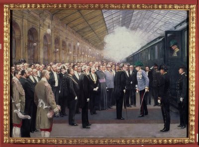 Modtagelse af kejser Franz Joseph I af Østrig (1830-1916) på statsbanegården i anledning af annekteringen af Bosnien-Hercegovina, 31. oktober. af Karl Maria Schuster