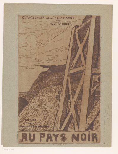 Bjerglandskab med industrielt byggeri Titelside for: Lemonnier, Au Pays Noir, [1885] af Karl Meunier