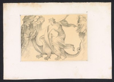 Gevecht mellem draak en kvinde Design og studier af en hollandsk mester fra det 15. århundrede. Århundrede. Baseret på originalerne opbevaret på Det Kongelige Bibliotek i Berlin (serietitel) af Karl Palzow