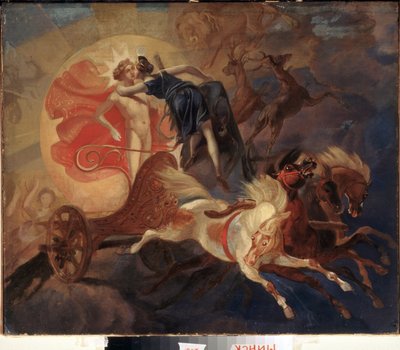 Eclipse de soleil, le salut de Diane a Apollon (Solens formørkelse, Dianas farvel til Apollo) - Maleri af Karl Pavlovich Briullov (Brioullov) (1799-1852), olie på lærred af Karl Pavlovich Bryullov