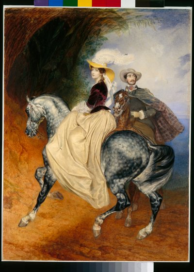 Rytterne: portrætter af Eugene Mussard (ca. 1814-1896) og hans kone Emilie (ca. 1832-1896) - Værk af Karl Pavlovich Briullov (Brioullov) (1799-1852) af Karl Pavlovich Bryullov