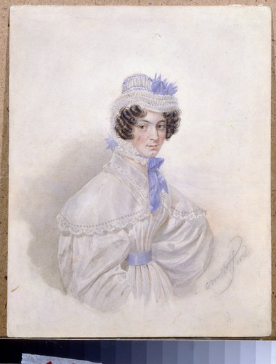 Portræt af Anna Borisovna Bakunina (1802-1835). Værk af Karl Pavlovich Briullov (Briullov) (1799-1852), akvarel på papir af Karl Pavlovich Bryullov