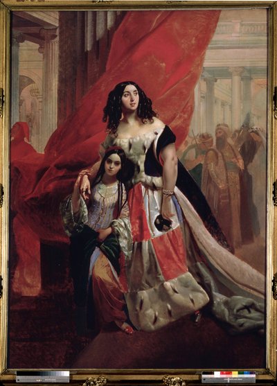 ""Portræt af grevinde Julia Samoilova og hendes smukke datter Amazillia Pacini, der forlader en bold"" Maleri af Karl Pavlovich briullov (Brioullov) (1799-1852) Statens russiske museum Sankt Petersborg af Karl Pavlovich Bryullov
