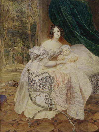 Portræt af Maria Buteneva med datteren Maria, 1835 af Karl Pavlovich Bryullov