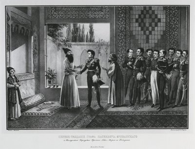Grev Ivan Paskevichs første møde med Abbas Mirza, 1828 af Karl Petrovich Beggrov