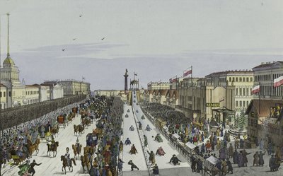 Offentlig munterhed på Admiralitetspladsen i Sankt Petersborg, første halvdel af det 19. århundrede. af Karl Petrovich Beggrov