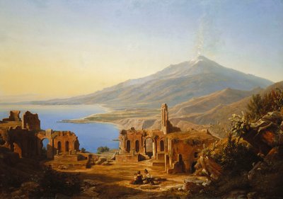 Græsk Teater, Taormina, med Etna hinsides, 1852 af Karl Robert Kummer