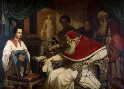 Pave Paul III 1468-1549 ser på Cranachs portræt af Luther, 1838-1839. af Karl Schorn