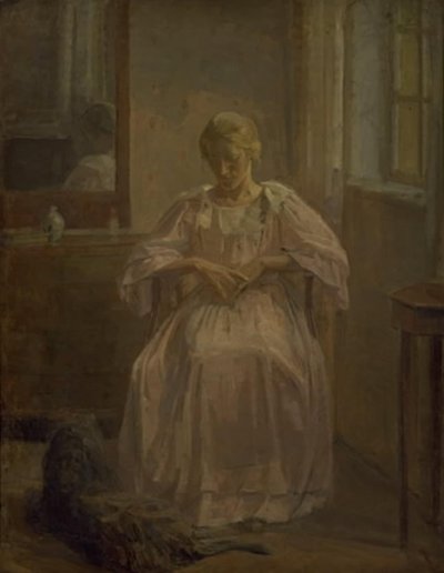 En ung pige, Sophie Lofthus, med en hund af Karl Schou
