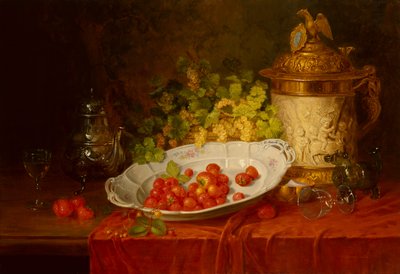 Stilleben med jordbær og vindruer (olie på lærred) af Karl Thoma Hofele