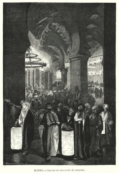 Aftenbøn under Ramadan, Egypten (litho) af Karl Wilhelm Gentz