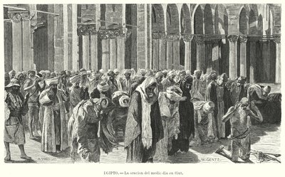 Middagsbøn i Asyut, Egypten (litho) af Karl Wilhelm Gentz