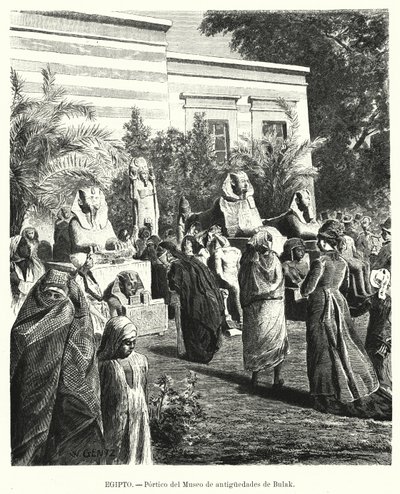 Portico af Egyptian Museum of Antiquities, Bulaq, Cairo, Egypt (litho) af Karl Wilhelm Gentz