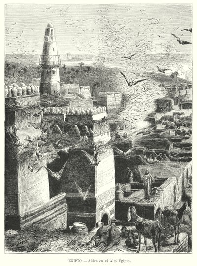 Landsby i Øvre Egypten (litho) af Karl Wilhelm Gentz