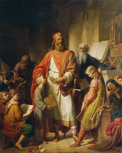 Karl den Store skælder ud på de dårlige elever, 1855. af Karl von Blaas