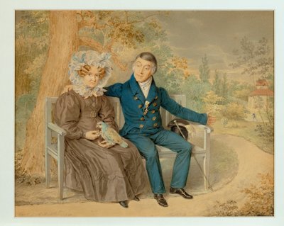 Gammelt par i en wienerhave ... (blyant og akvarel) af Karl von Saar