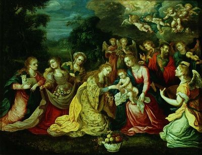 Det mystiske ægteskab med den hellige Katharina af Kasper or Gaspar van den (attr. to) Hoecke
