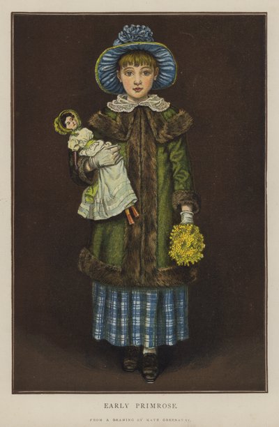 Tidlig Primrose (farve litho) af Kate (after) Greenaway