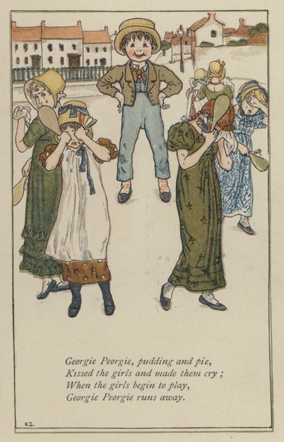 Georgie Peorgie, budding og tærte (farve litho) af Kate (after) Greenaway