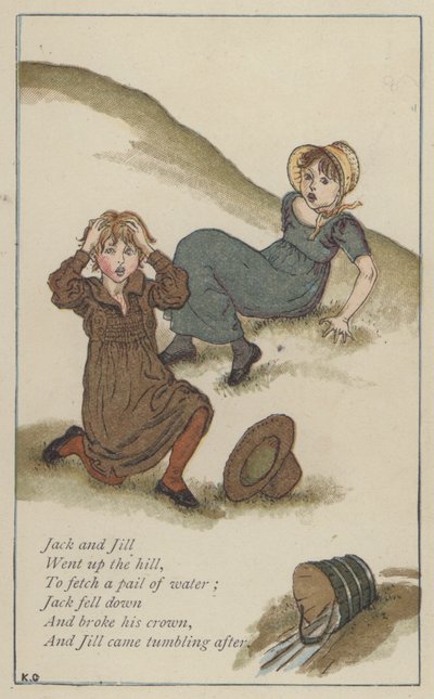 Jack og Jill (farve litho) af Kate (after) Greenaway