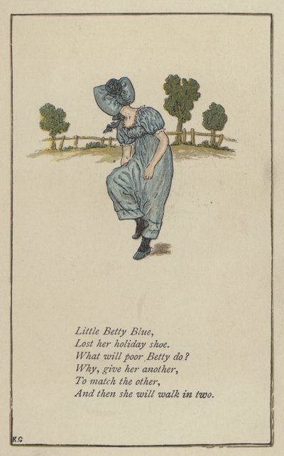 Little Betty Blue (farve litho) af Kate (after) Greenaway