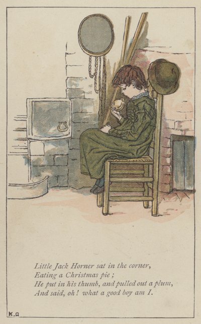 Lille Jack Horner sad i hjørnet (farve litho) af Kate (after) Greenaway