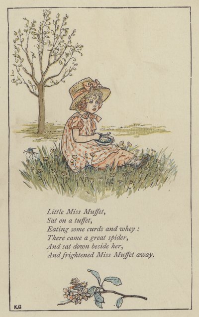 Little Miss Muffet (farve litho) af Kate (after) Greenaway