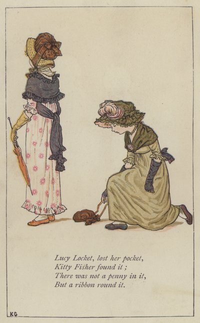 Lucy Locket, mistede sin lomme (farve litho) af Kate (after) Greenaway