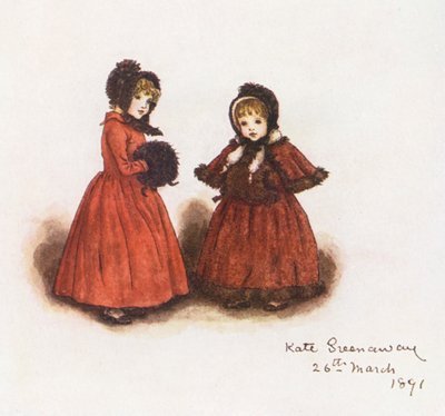 Ud på en gåtur (farvelitografi) af Kate (after) Greenaway