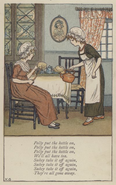 Polly satte kedlen på (farve litho) af Kate (after) Greenaway
