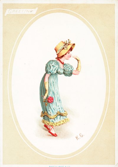 Lykønskningskort (chromolitho) af Kate Greenaway